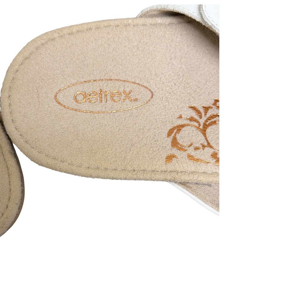 Aetrex Janey Sandals Womens 10 White Leather Braided Metallic Slide Wedge SC533W - Picture 5 of 6